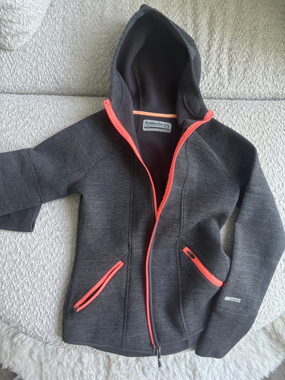 Avalanche Women’s Charcoal Gray Hooded Jacket with Coral Trim